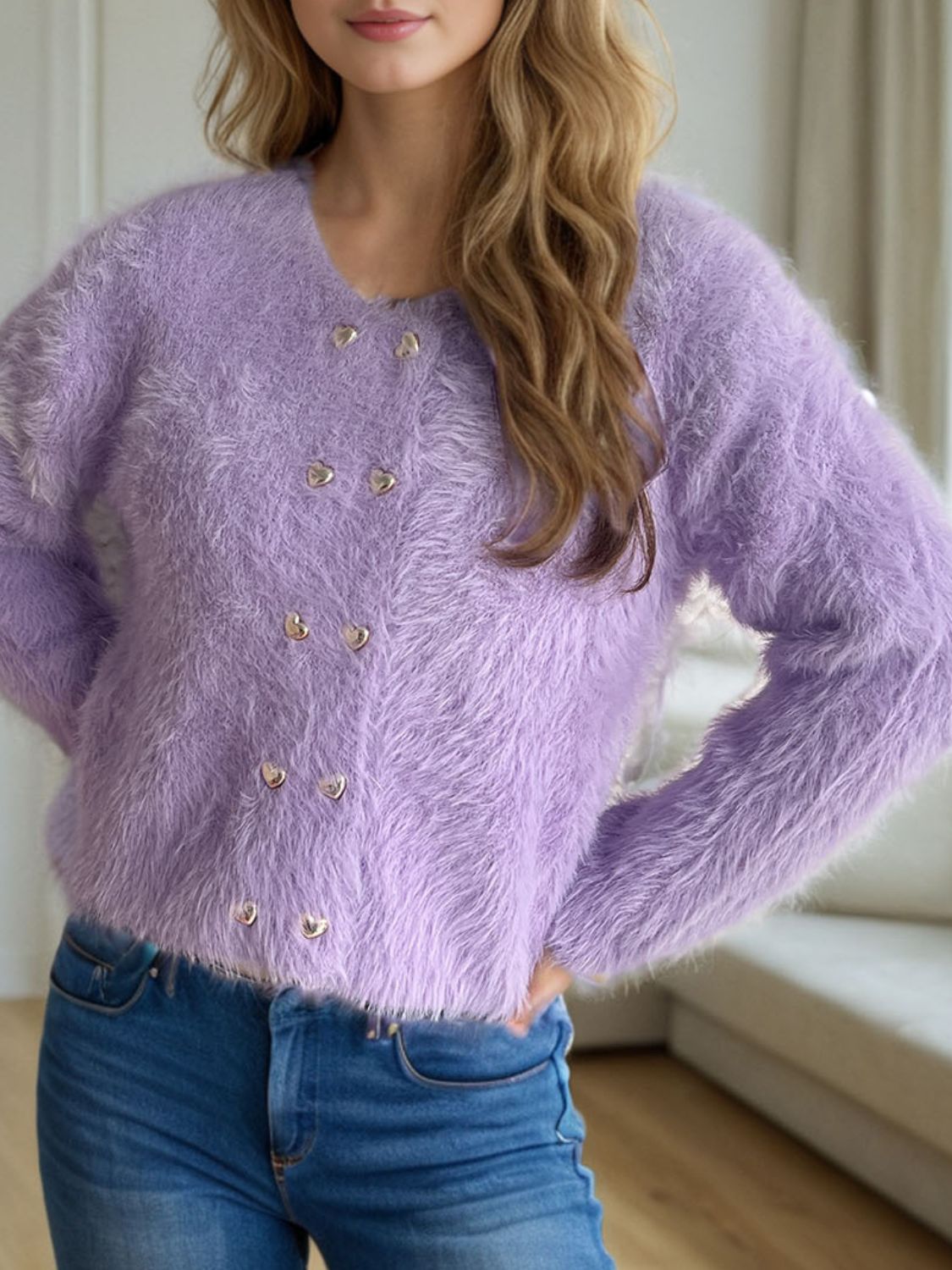 Heart Button Round Neck Cardigan f87a0849-5d88-41e6-9c67-3db6b2937dac-Max Glownestbest