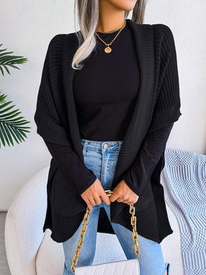 Glownestbest® | Horizontal Ribbing Open Front Slit Cardigan f89225ee6f4b49c8888f753e1d5a348e-Max Glownestbest