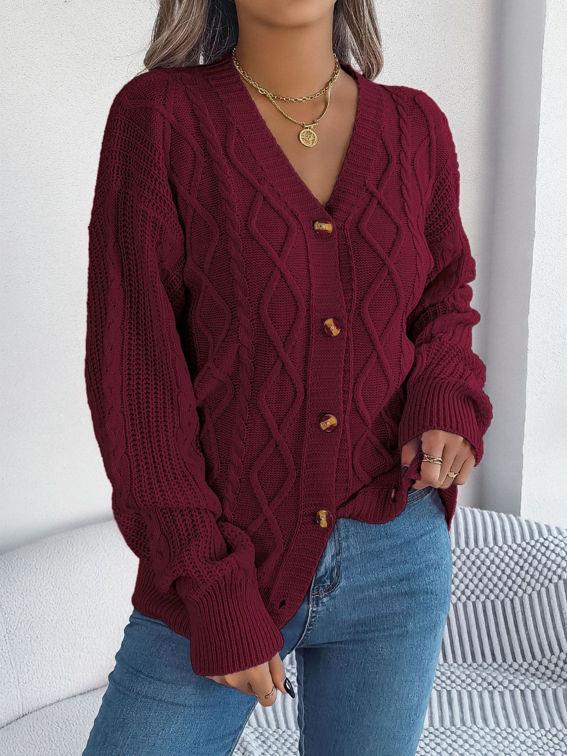 Cable-Knit Long Sleeve Cardigan f8caf791-f841-4b19-aa64-31de9b27e998-Max Glownestbest