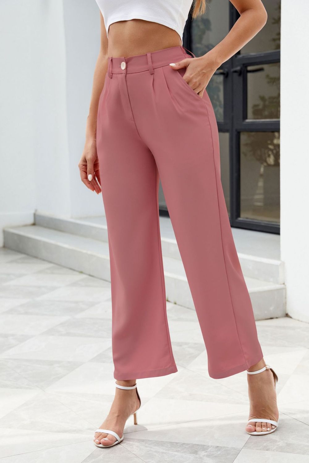 Pocketed High Waist Pants f8d1a34c-fa40-442c-bf95-d62b9fa58e7c-Max Trendsi