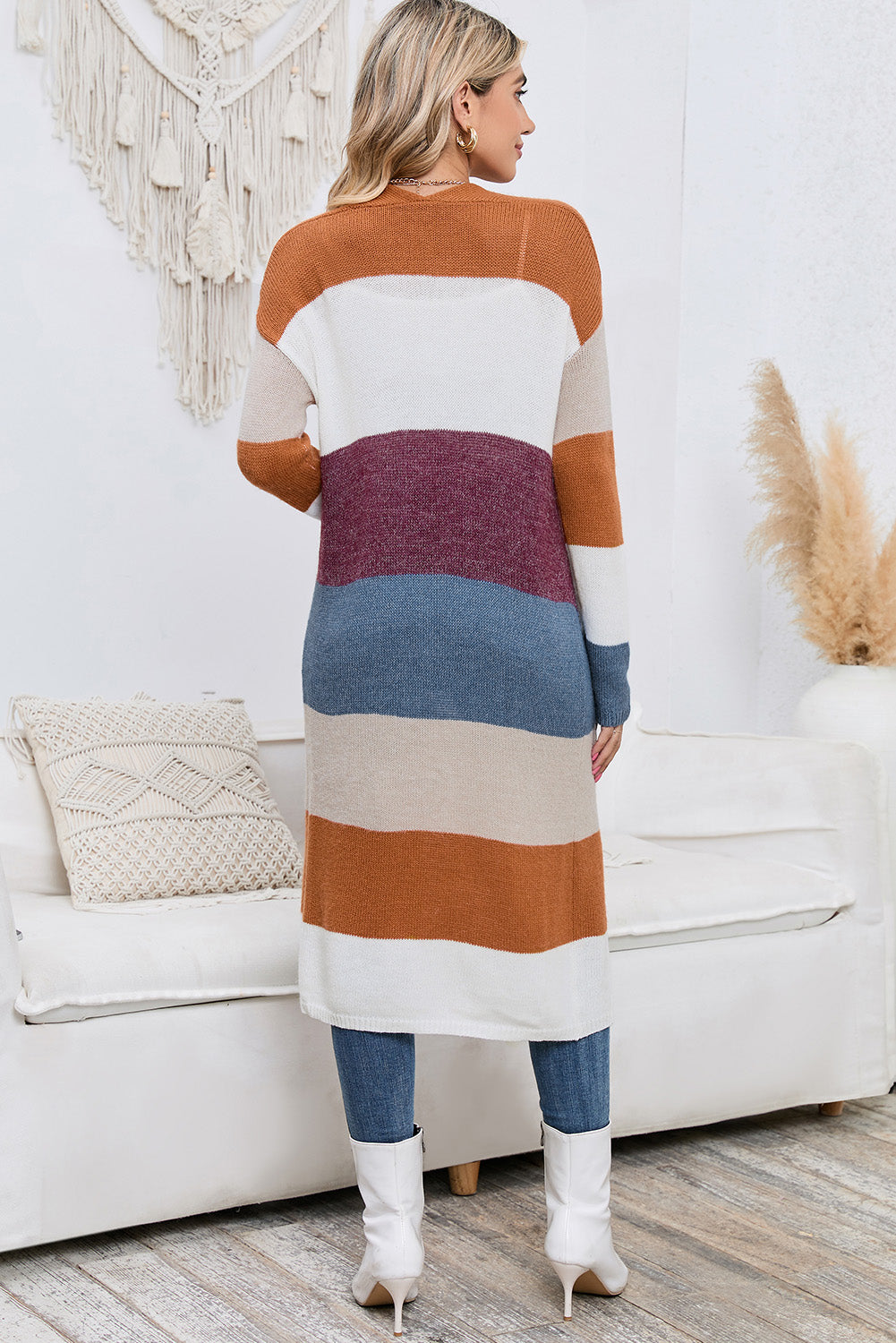 Long Color Block Open Front Pocketed Cardigan f9183fe92392417eb19440b0a9e07b92-Max Glownestbest
