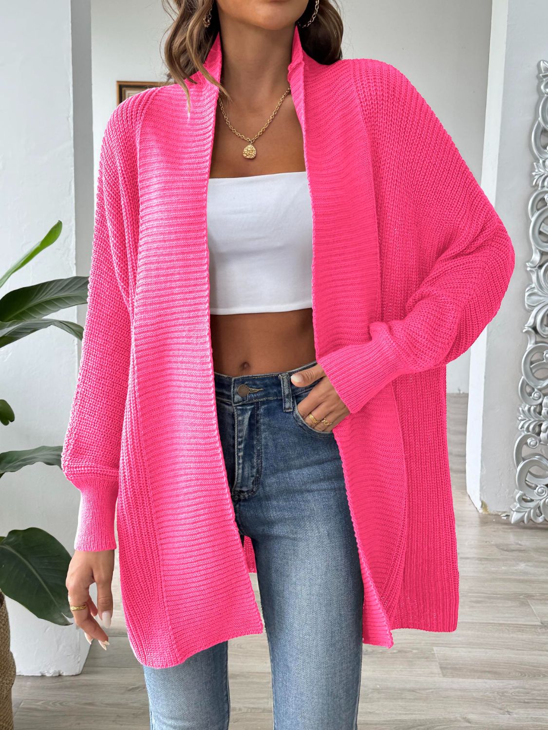 Open Front Long Sleeve Cardigan Strawberry One Size f932485b-2dd1-44e8-8740-dd6f8a2fcdc9-Max Glownestbest
