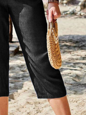 Pocketed Elastic Waist Capris f94c8362-75d8-4532-aafb-7add1ec7cb1b-Max Trendsi