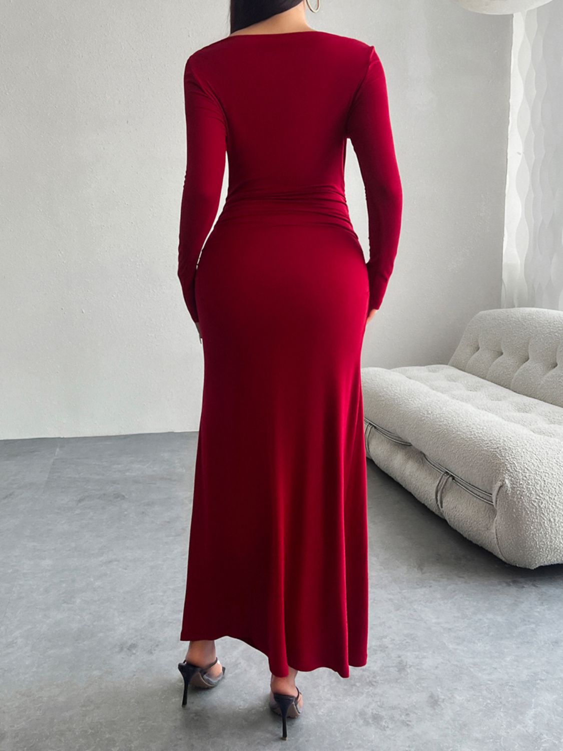 Devine Ruched Long Sleeve Maxi Dress f95863d1-5322-41bf-a9b1-d935f06d2018-Max Glownestbest