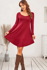 Round Neck Long Sleeve Mini Dress Deep Red fa040a1b-c653-4443-a3fe-fd1b4a7cff79-Max Glownestbest
