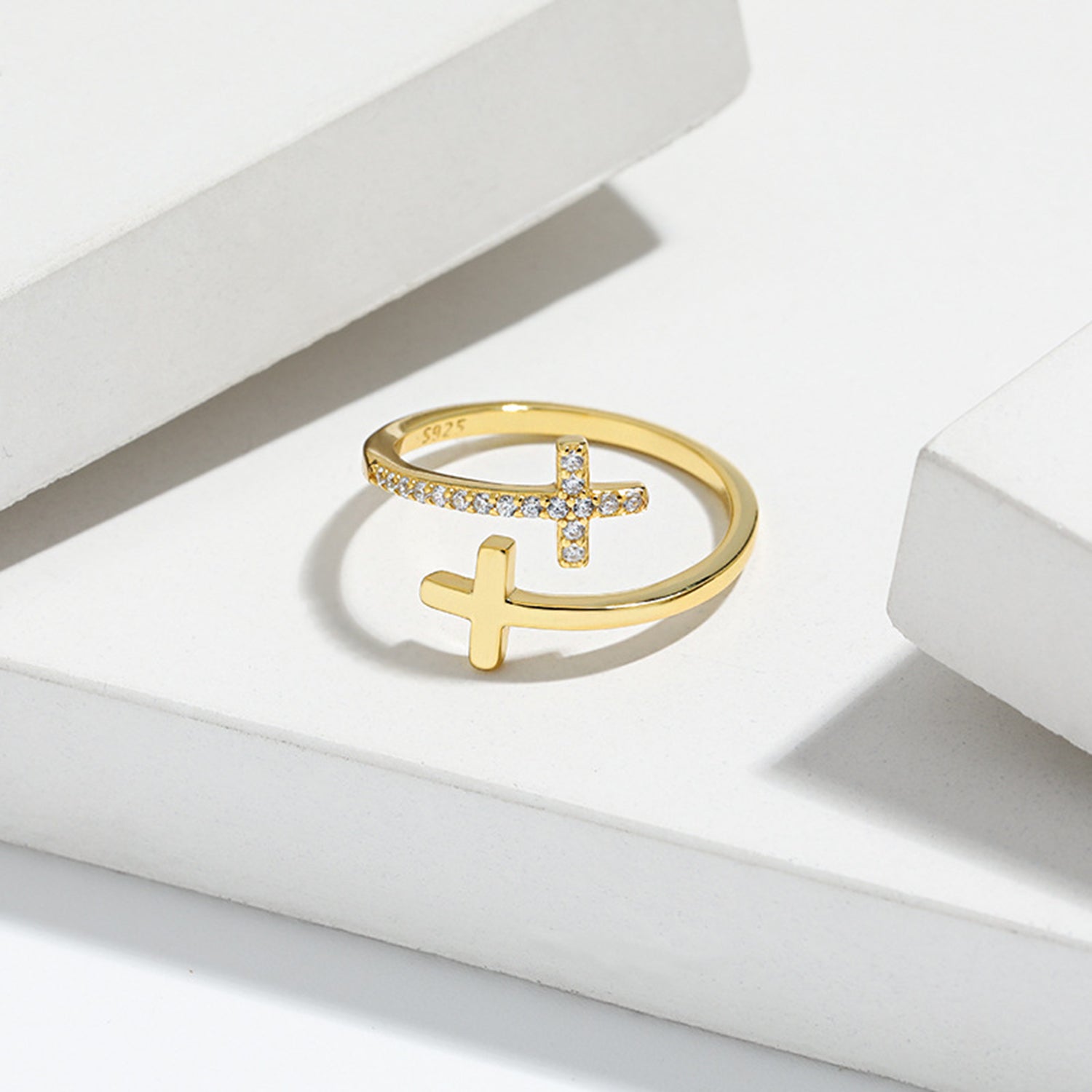 Zircon 925 Sterling Silver Double Cross Bypass Ring fa40e0c0-48f3-40e0-9d5a-08eef3f09037-Max Trendsi