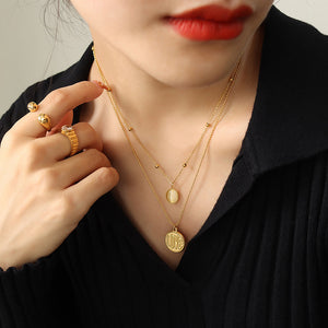 18K Gold Classic Simple LOVE Round Plate with Opal Double Layer Necklace fa8904e7-39c3-44e0-b0f8-53231905a70e Artshiney