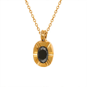 18K Gold Simple Atmospheric Oval Inlaid Zircon Carving Design Versatile Pendant Necklace Only faf23efa-d059-413c-a9bd-535a4a674bdd Artshiney