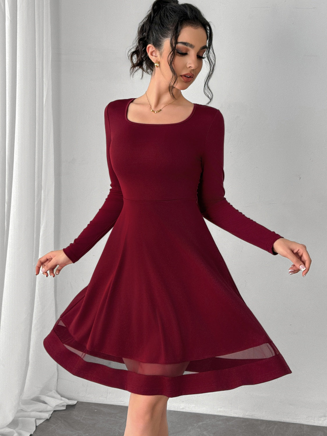 Square Neck Long Sleeve Mini Dress fb4ae46d-4454-41c3-b5a5-66253d39f05f-Max Glownestbest