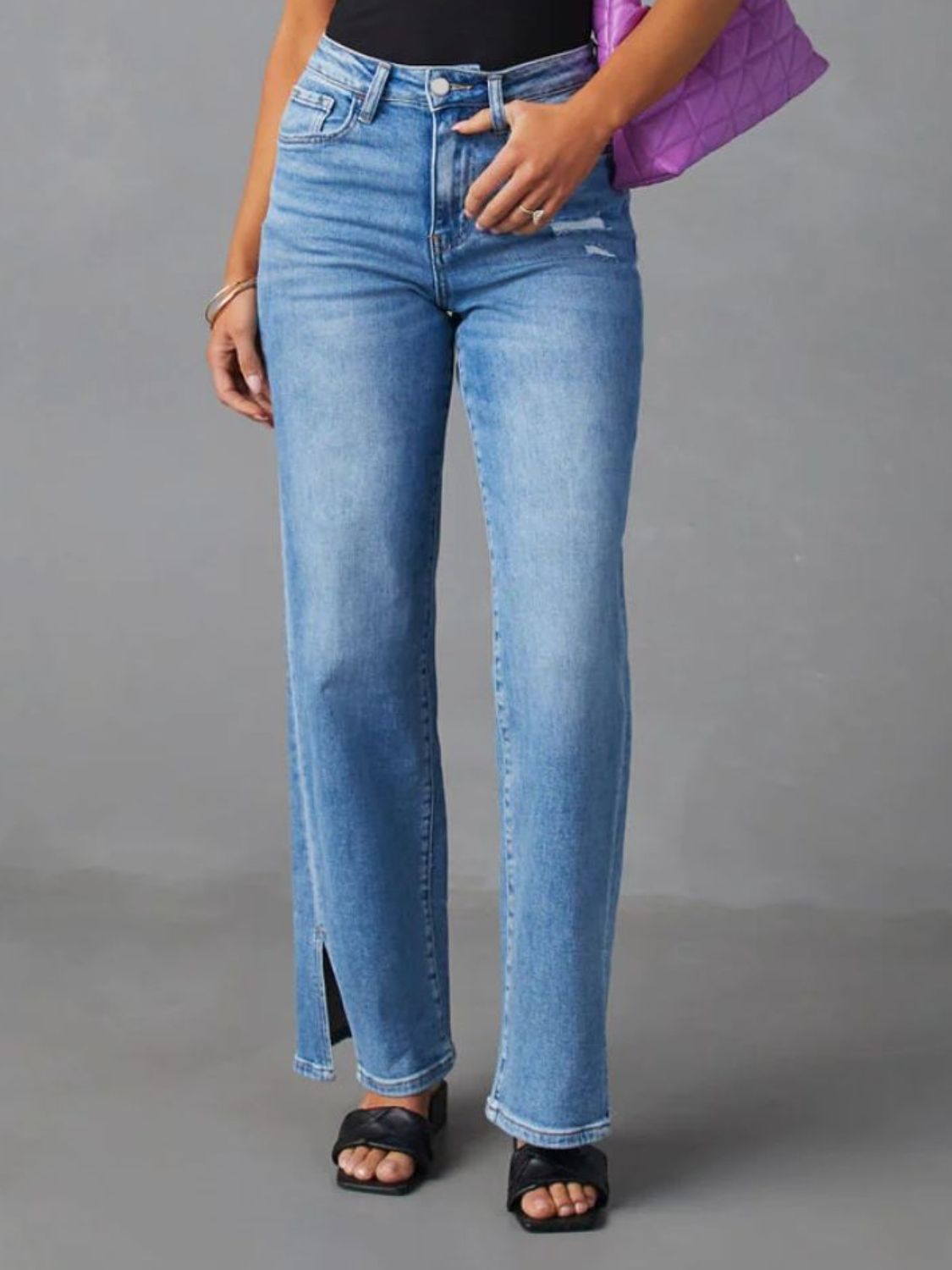 Slit Buttoned Jeans with Pockets fb54a151-f9fa-4dce-a9fb-ddd4c73d4335-Max Trendsi