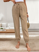 Perfee Tied Elastic Waist Pants with Pockets Tan fbaa9f7d-d379-47af-8278-1ed563f76717-Max Trendsi