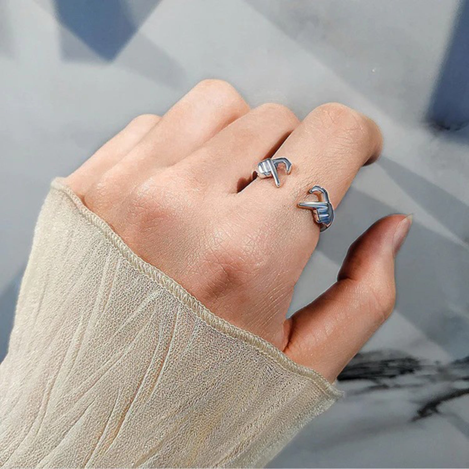 Hand Heart Shape 925 Sterling Silver Open Ring fc02faa7-49ca-47bd-a7de-fdb2659e1aff-Max Trendsi