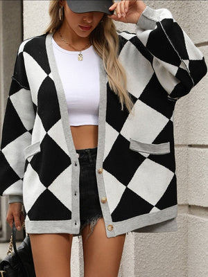 Checkered Dropped Shoulder Long Sleeve Cardigan fc09b818-2848-4645-b1d9-51104443244f-Max Glownestbest