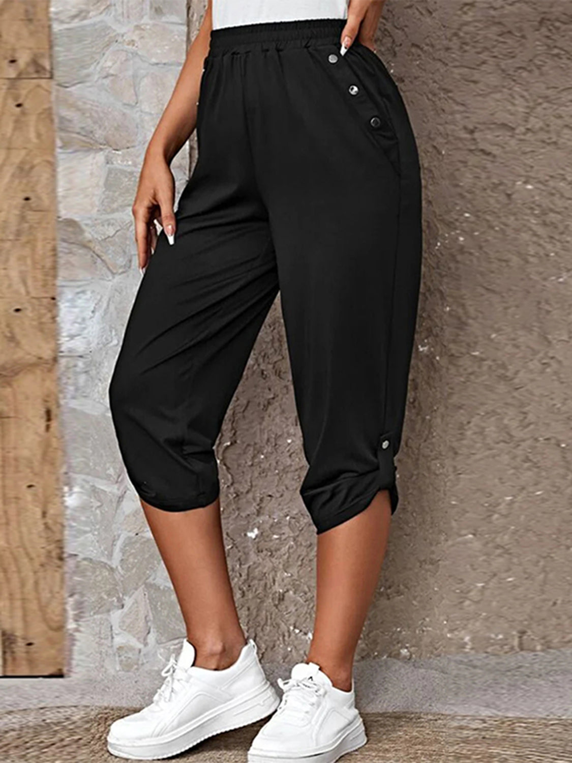 Full Size Roll-Tab Capris Pants fc0f0ea6560b4712a4d85c6da33ca925-Max Trendsi