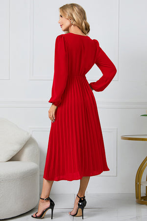 V-Neck Long Sleeve Tie Waist Midi Dress fc36ebadbe17492b97292b1fb3276421-Max Glownestbest