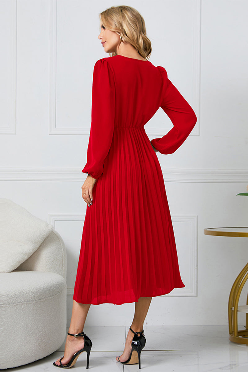 V-Neck Long Sleeve Tie Waist Midi Dress fc36ebadbe17492b97292b1fb3276421-Max Glownestbest