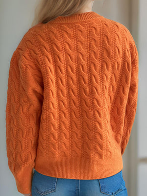 Cable-Knit Round Neck Long Sleeve Cardigan fc69737c-c342-4f0f-85e4-6e27abcd781d-Max Glownestbest