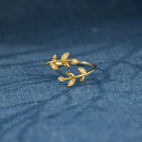 925 Sterling Silver Zircon Leaf Shape Ring Gold One Size fc7580d1-2c1b-48c5-bffc-eb9be5fc8fa7-Max Trendsi