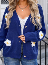 Glownestbest® | Crochet Flower Button Up Cardigan Navy fc90f961-0822-438a-857c-7d8418fc09fc-Max Glownestbest