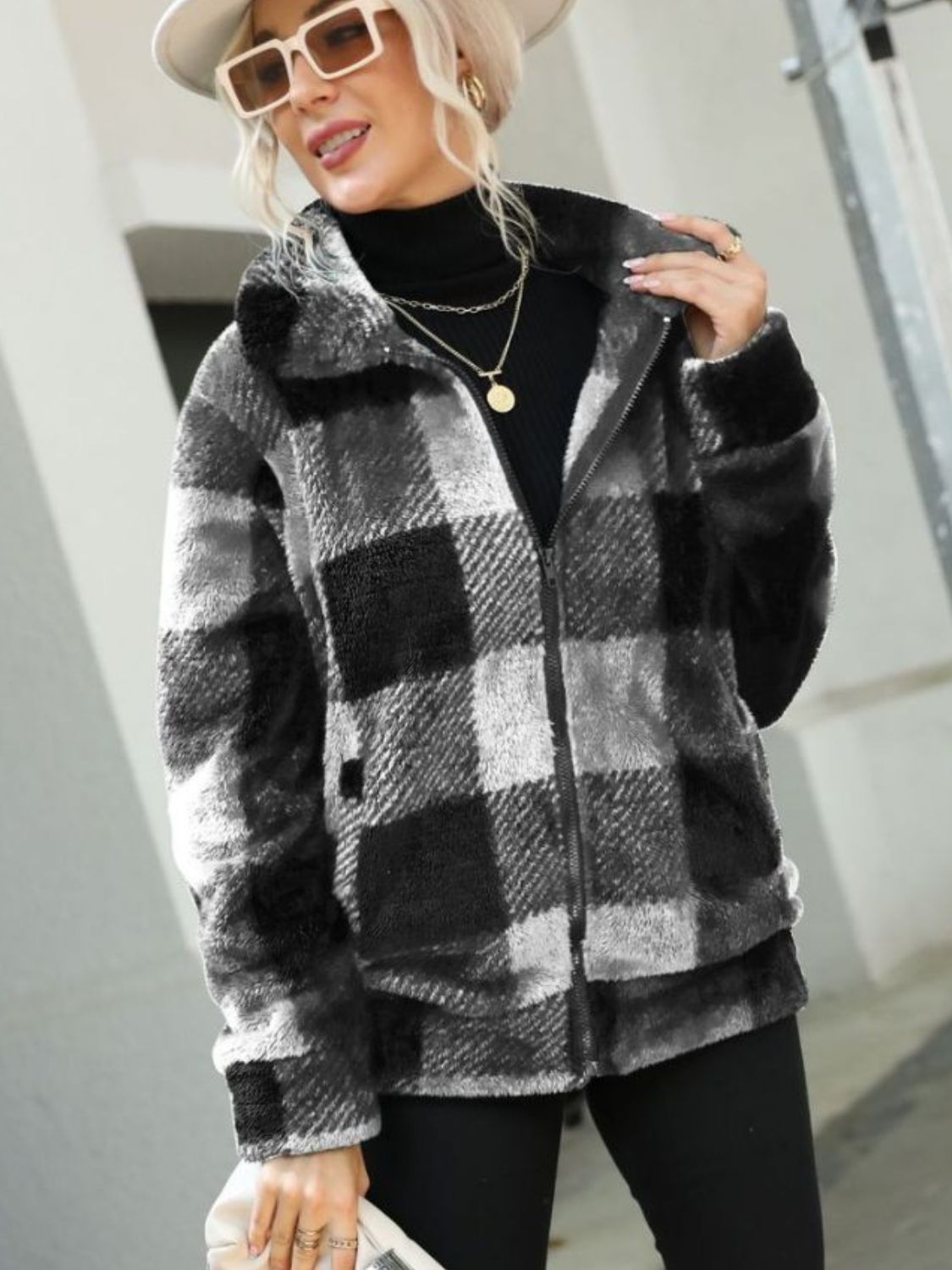 Glownestbest ® | Plaid Zip-Up Collared Jacket White fd3f0683240948269d91125fb1c32aa4-Max Glownestbest