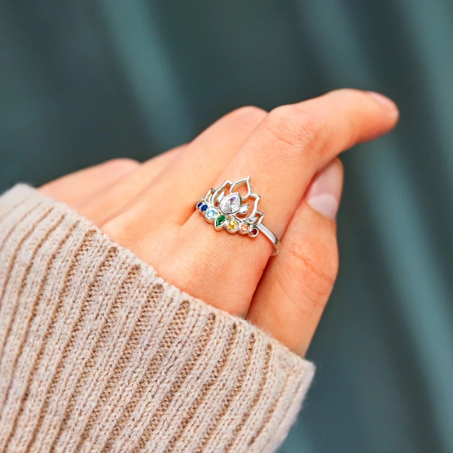 925 Sterling Silver Inlaid Zircon Lotus Shape Ring fd5c9734-6e09-4713-b437-e5e46ed4772c-Max Trendsi