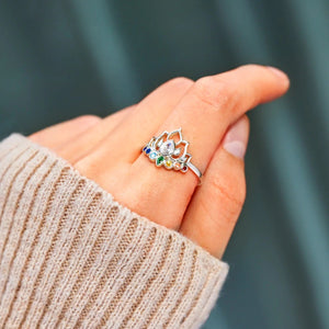 925 Sterling Silver Inlaid Zircon Lotus Shape Ring fd5c9734-6e09-4713-b437-e5e46ed4772c-Max Trendsi
