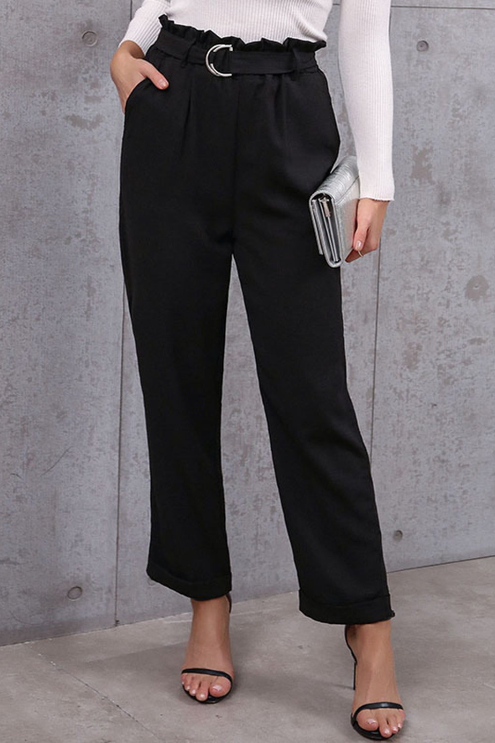 Perfee Belted Paperbag Waist Pants fe51fb665d504a5da696b52f101b67a0-Max Trendsi