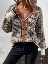 Plaid V-Neck Button Up Cardigan Caramel One Size fe7295d0-f7c2-4069-bac5-0596c753e575-Max Glownestbest