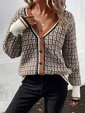 Plaid V-Neck Button Up Cardigan Caramel One Size fe7295d0-f7c2-4069-bac5-0596c753e575-Max Glownestbest
