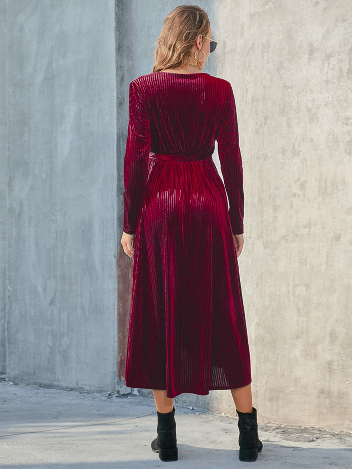 Tie Front Long Sleeve Slit Dress fe78cfa9a7e6431da83a5bb548ea35b2-Max Glownestbest