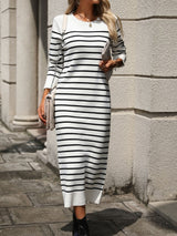Striped Round Neck Long Sleeve Dress White feba7ff4-0125-4bf8-8586-b5b454b0e64d-Max Glownestbest