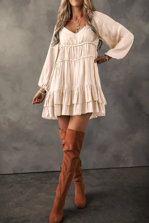 Frill Ruffled V-Neck Long Sleeve Mini Dress febd0b8d-5451-41b6-ad90-9c37270d9539-Max Glownestbest