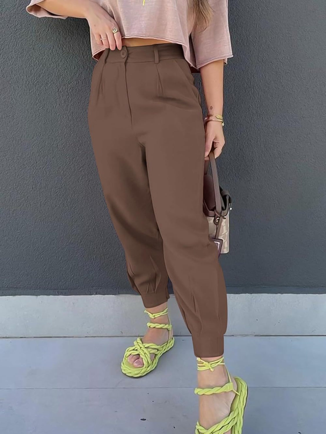 High Waist Cropped Pants Mocha fed2daca-f2c1-4a73-8845-50dffb45457f-Max Trendsi