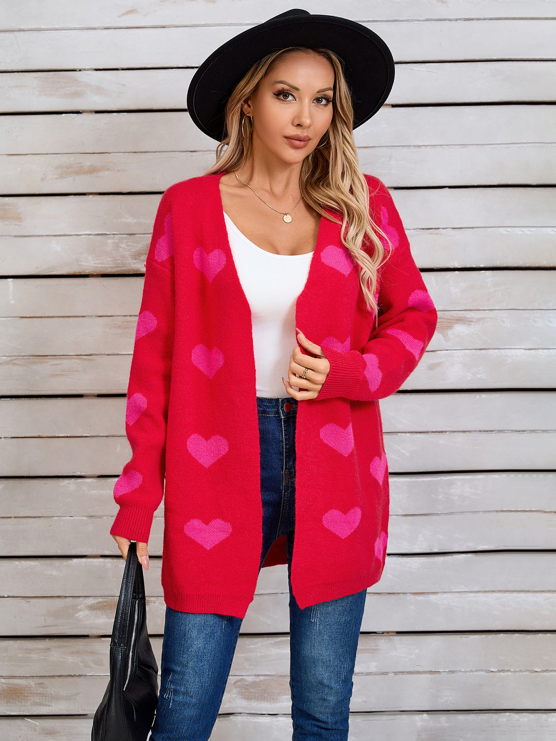 Heart Open Front Long Sleeve Cardigan fee71bd0-c90f-4c86-938b-1481b24c2fab-Max Glownestbest