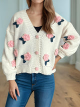 Flower Button Down V-Neck Long Sleeve Cardigan Blush Pink One Size ff1933bf-7b51-4a0b-a24b-5045975a707a-Max Glownestbest