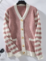 Striped Button Up Long Sleeve Cardigan Dusty Pink ff3d0767-2b83-441b-b78b-9fab413e3508-Max Glownestbest