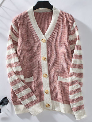 Striped Button Up Long Sleeve Cardigan Dusty Pink ff3d0767-2b83-441b-b78b-9fab413e3508-Max Glownestbest