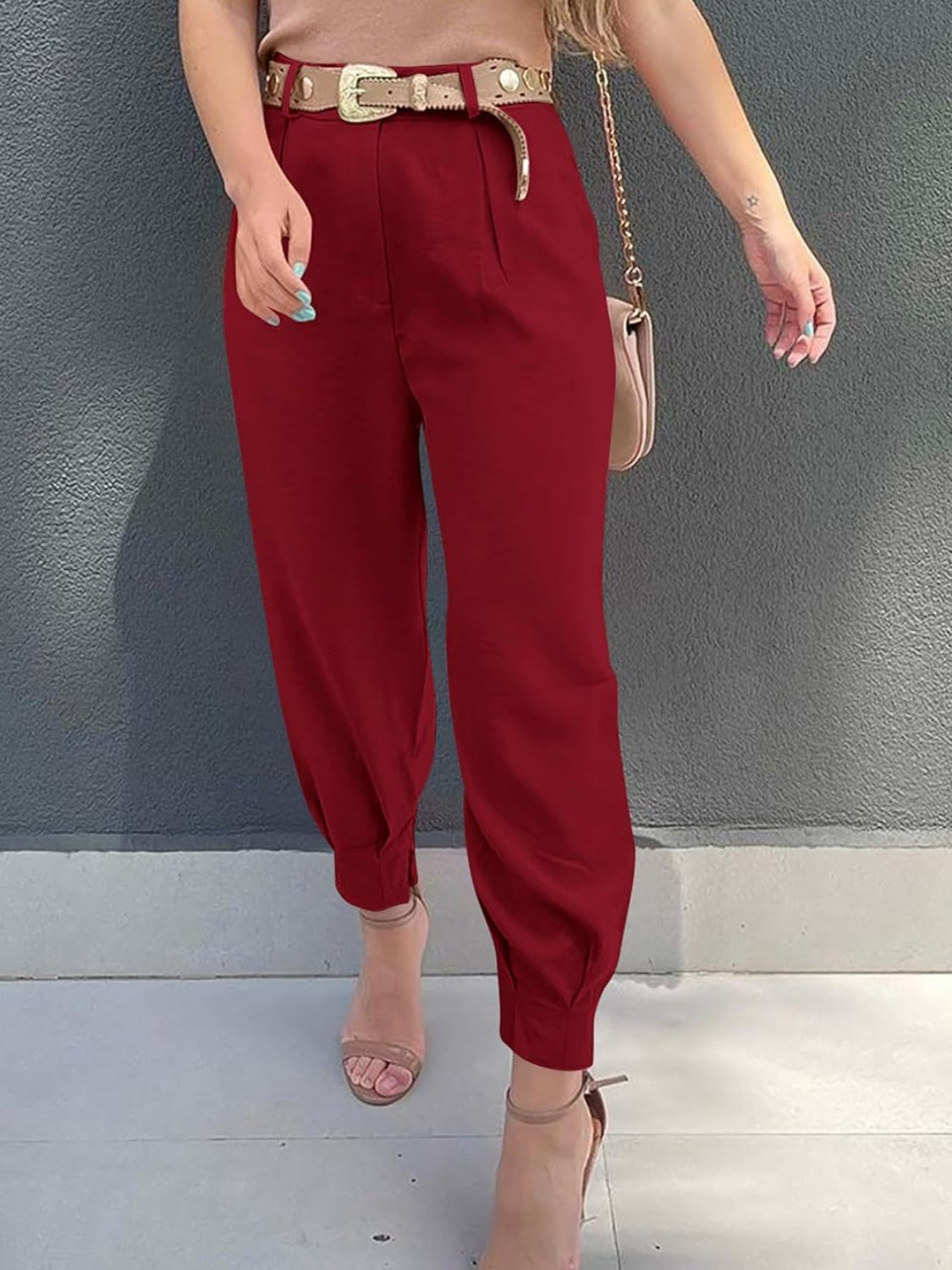 High Waist Cropped Pants Burgundy ffb73b81-620c-4c8c-9d7d-429abf72ec61-Max Trendsi