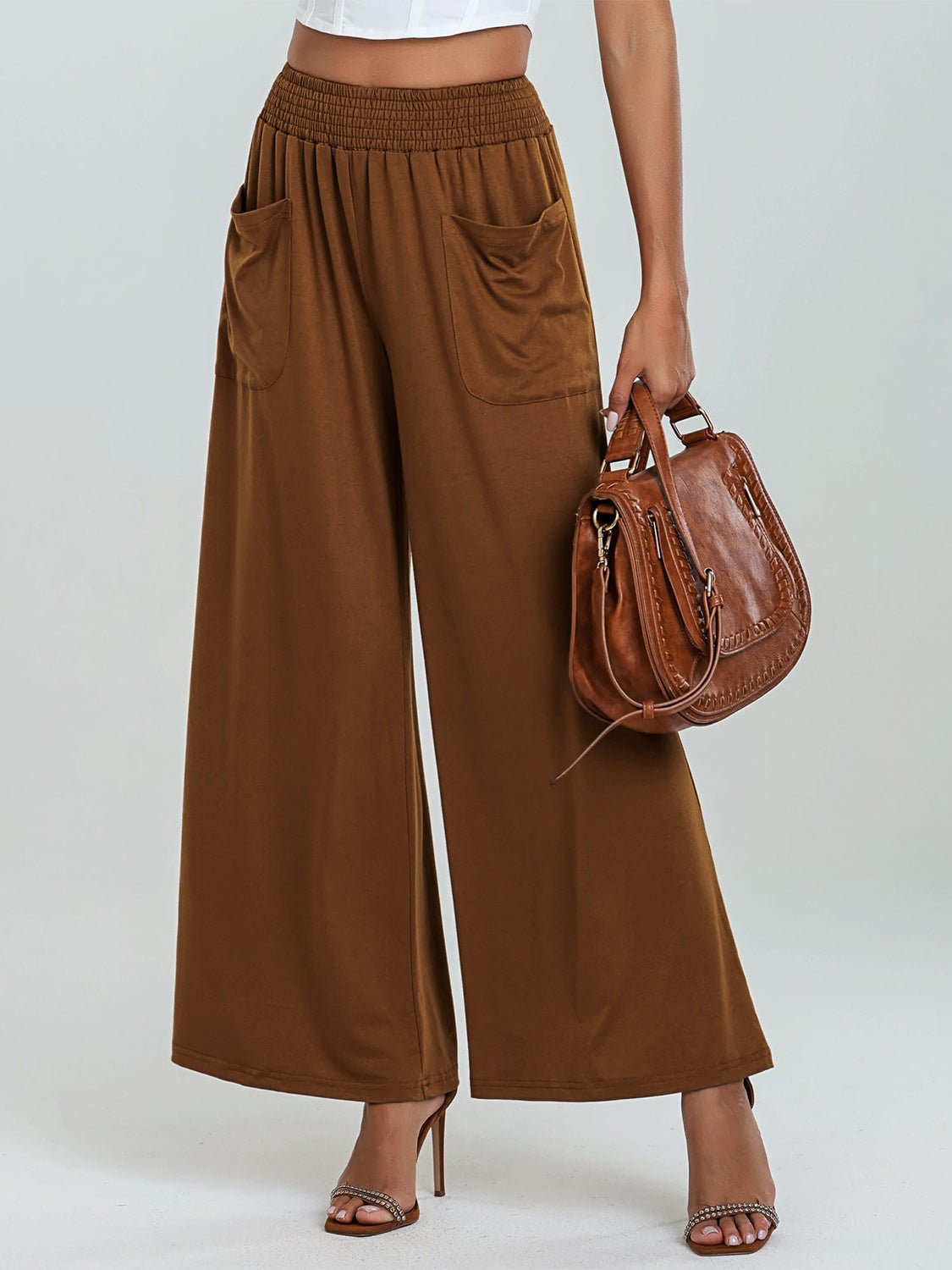 Pocketed Elastic Waist Wide Leg Pants ffd6a517-ed81-4c33-86e8-77fdad4e4200-Max Trendsi