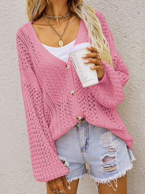 Glownestbest® | Openwork Button Front Cardigan ffd795a046d94a1ea269bc746b853591-Max Glownestbest